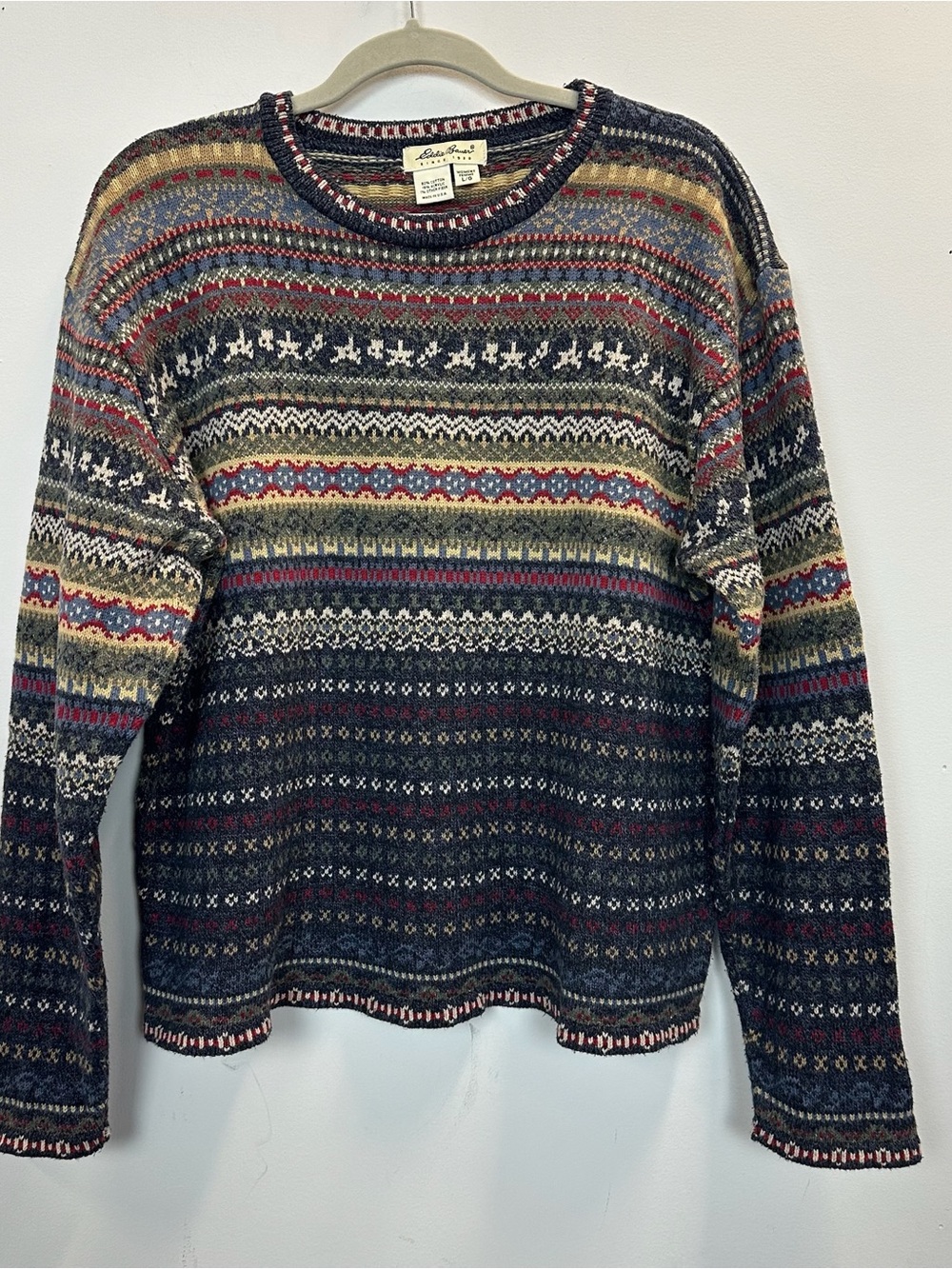 Eddie Bauer Navy Multicolor Fair Isle Crewneck Sweater